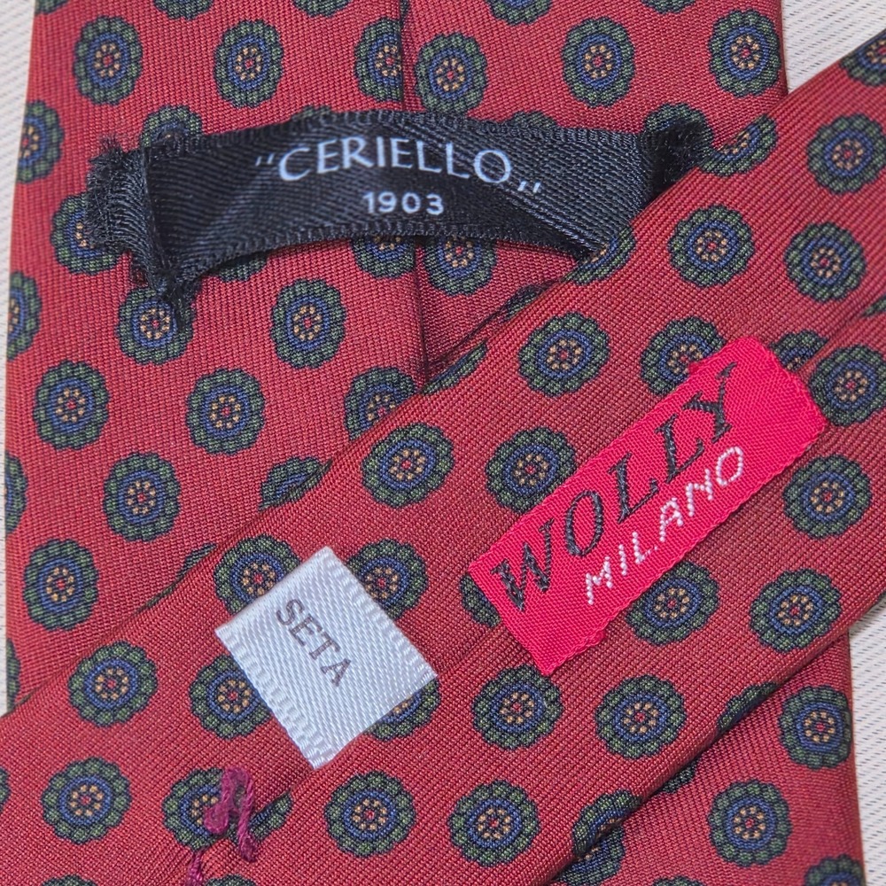 Wolly Milano Ceriello 1903 Silk Tie Wine Red Floral Medallion Italy Necktie - Picture 5 of 5